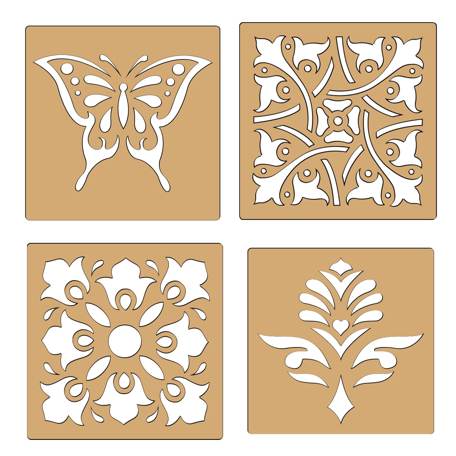 Set Di 4 Sagome Per Rangoli Fai Da Te In MDF – Dimensioni 8,9 Cm. Facili Da Usare E Riempire, Per Decorazioni Tradizionali Indiane E Festival