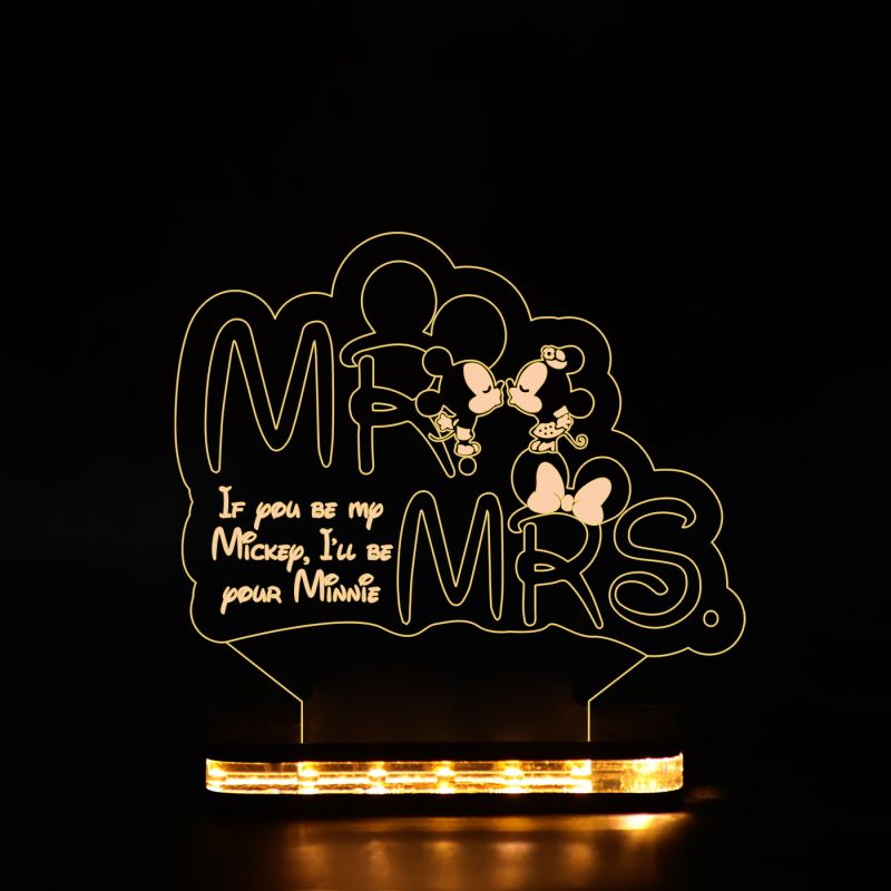 Mr & Mrs Mickey Mouse With Cute Message Lamp