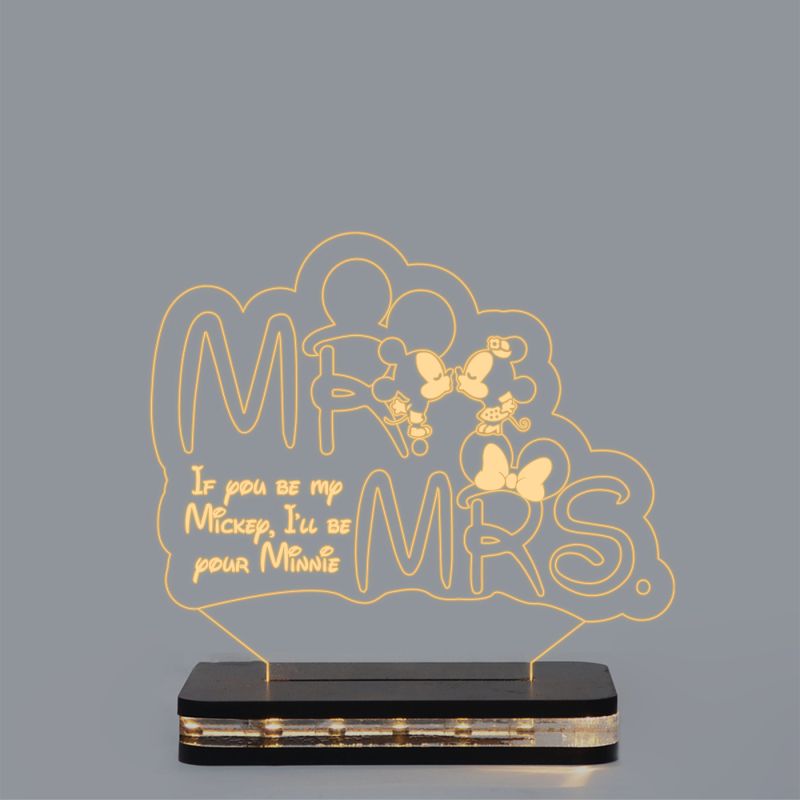 Mr & Mrs Mickey Mouse With Cute Message Lamp