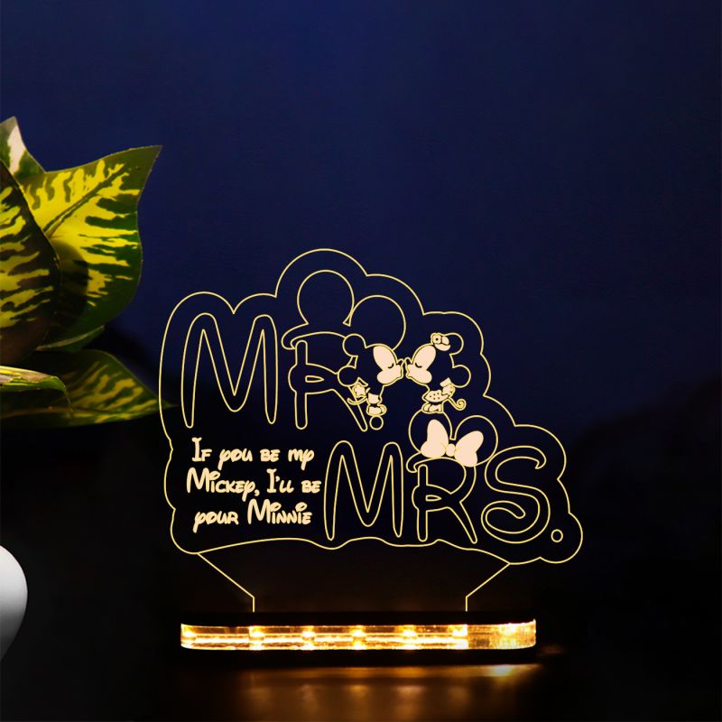 Mr & Mrs Mickey Mouse With Cute Message Lamp