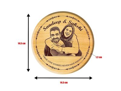 Couple Wooden Plaque With Customized Name & Photo (Circle Shape)