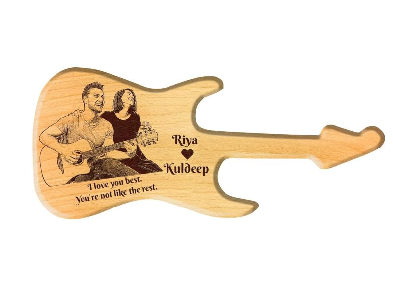 Guitar Shape Wooden Plaque  Full Customized Names, Quotes & Photos