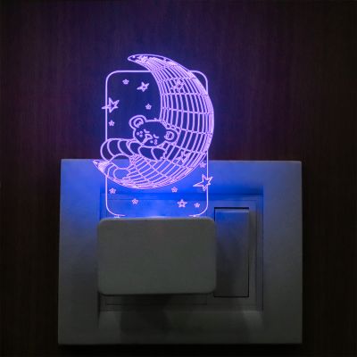 Teddy With Moon Plug In Night Lamp