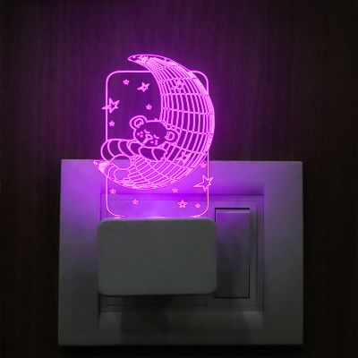 Teddy With Moon Plug In Night Lamp