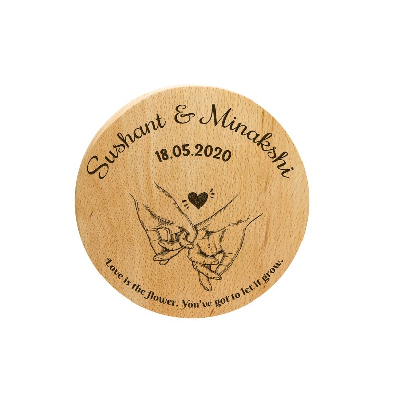 Circle Wooden Plaque For The Couple With Customized Name & Date