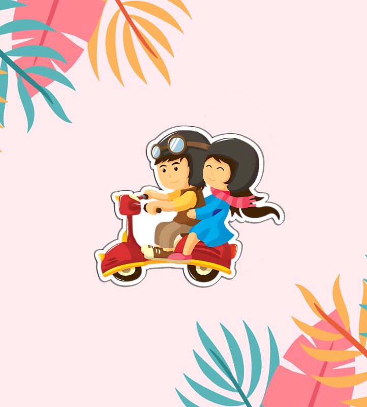 Couple On Scooter Magnet Sticker For The Decorations