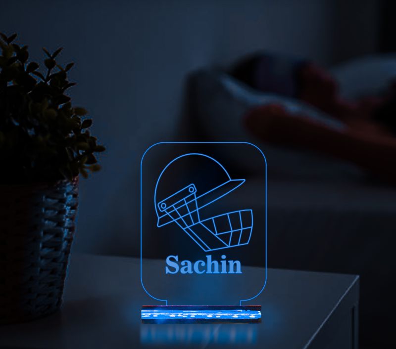 Cricket Helmet With Sachin Name Night Lamp