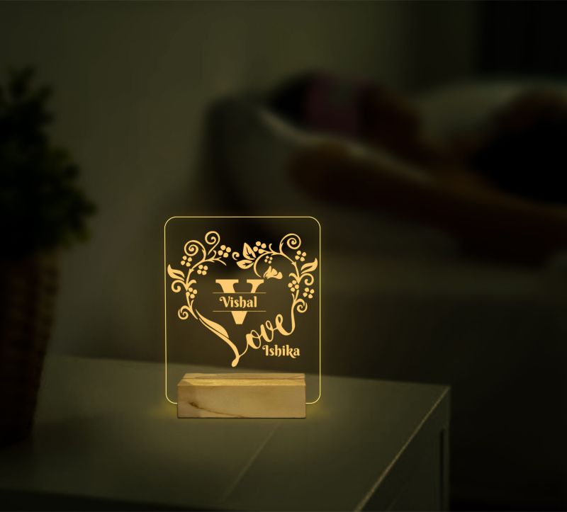 Customized Names Night Lamp With Heart