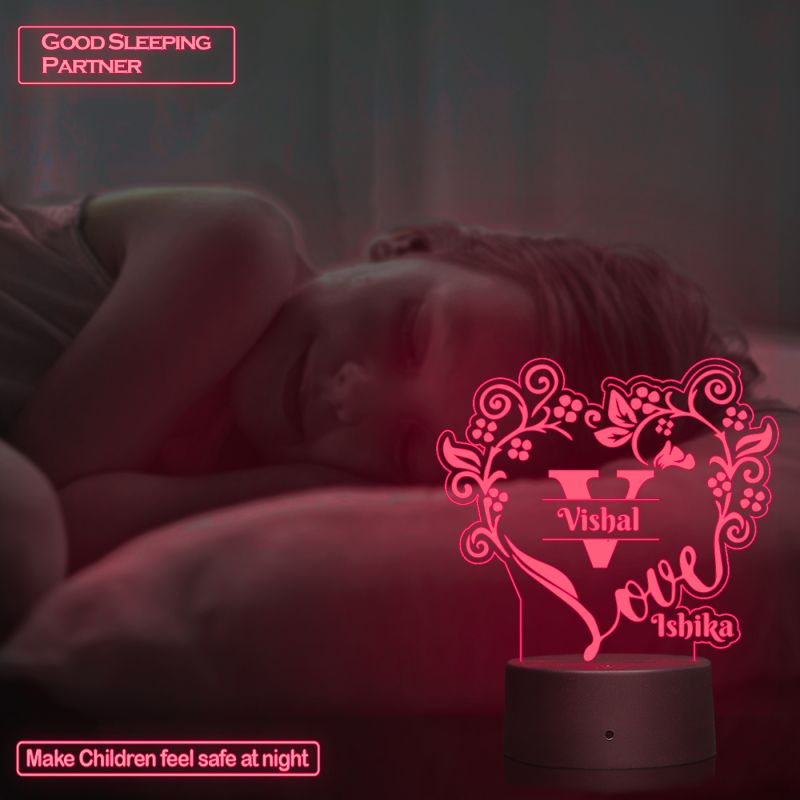 Customized Names Night Lamp With Heart