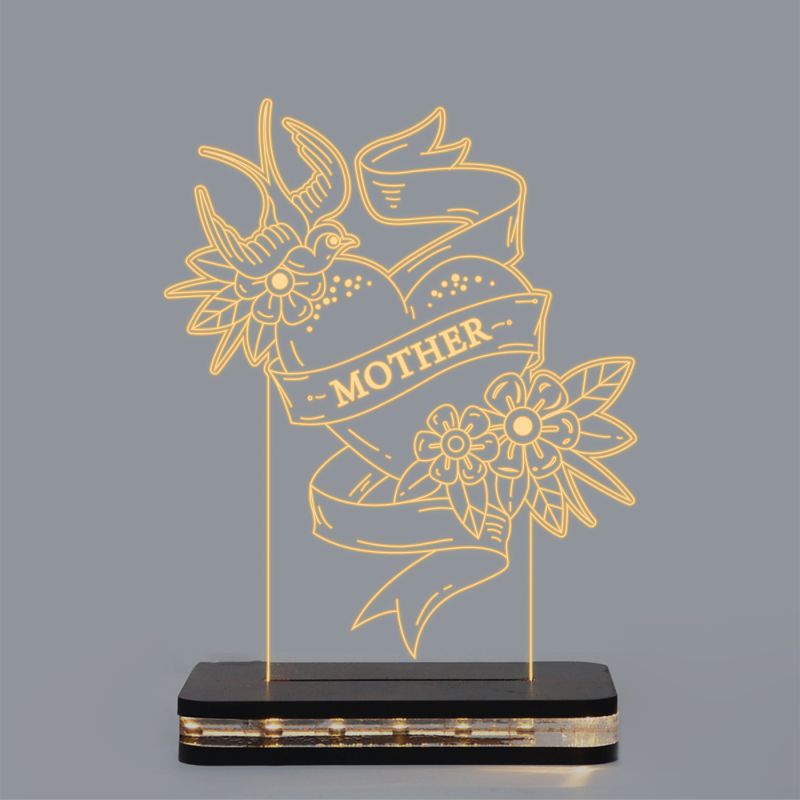 Flower Heart With Mother Text Night Lamp