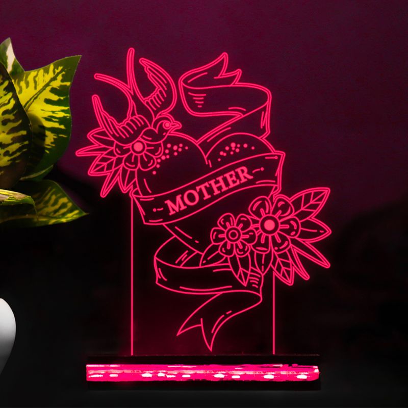 Flower Heart With Mother Text Night Lamp