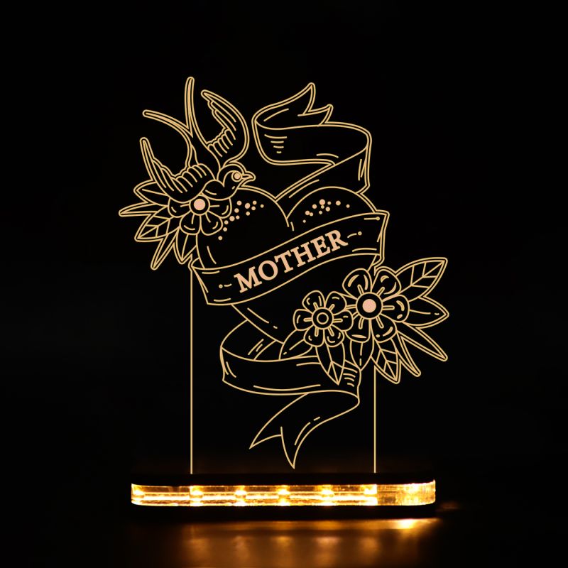 Flower Heart With Mother Text Night Lamp