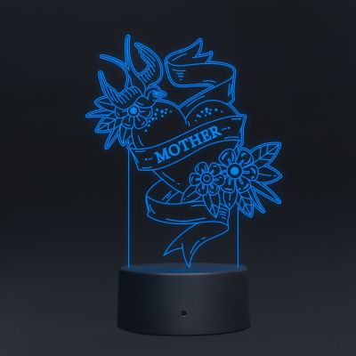 Flower Heart With Mother Text Night Lamp