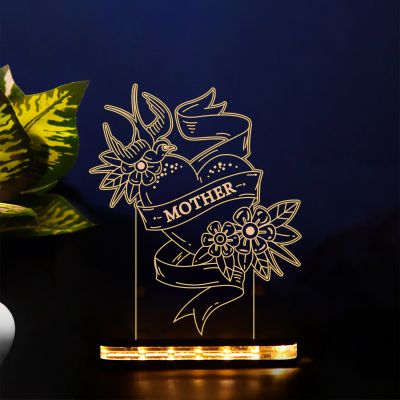 Flower Heart With Mother Text Night Lamp