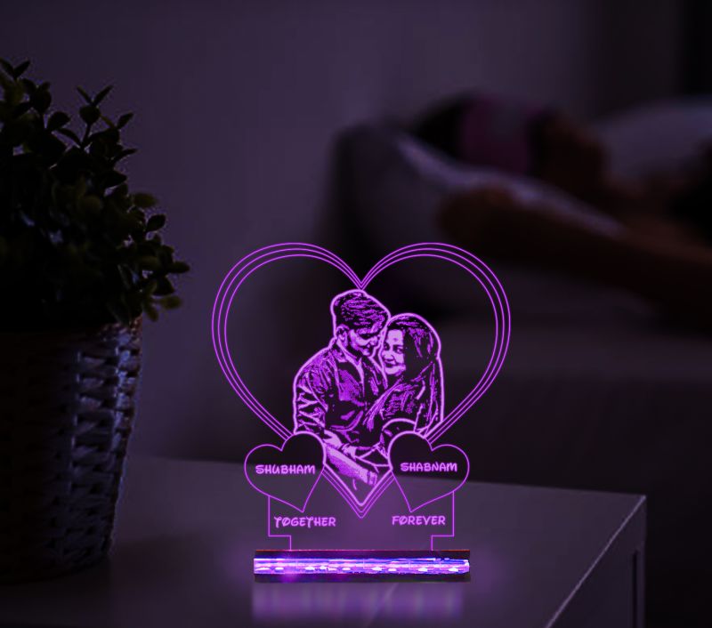 Heart Design Night Lamp With Customized Photo & Name