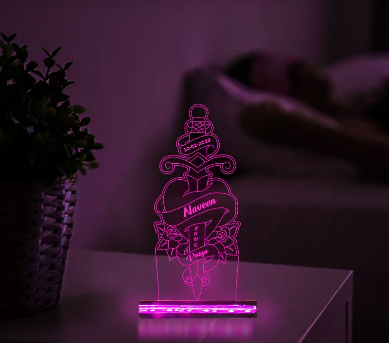 Sword With Heart Design Night Lamp (Customized Names & Date)