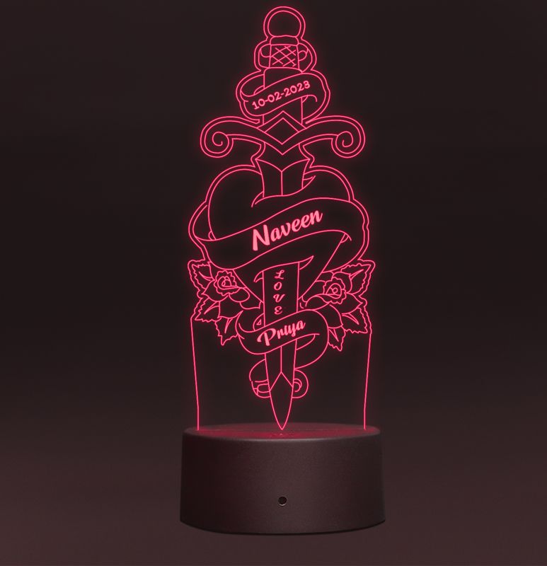 Sword With Heart Design Night Lamp (Customized Names & Date)