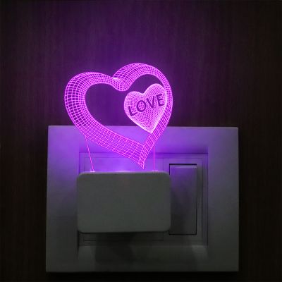 3D Heart Design Plug In Night Lamp