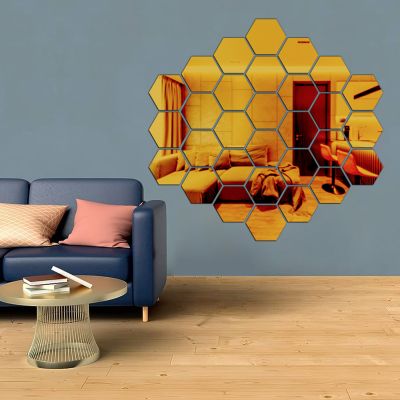 Hexagon Shape Mirror Golden Sticker For The Decorations (10 Pcs)