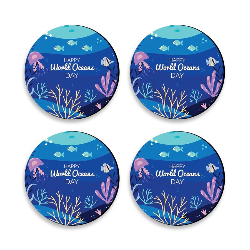 Happy World Oceans Day Printed Coaster For Home, Offices ETC