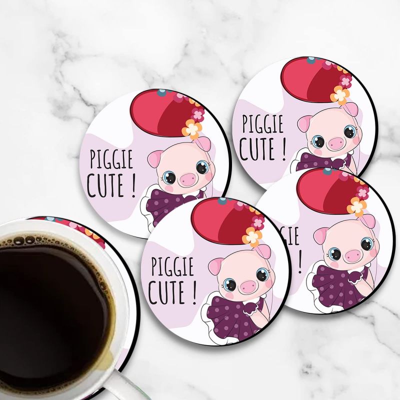 Cute Piggie Text Design Printed Coaster For Home, Offices ETC