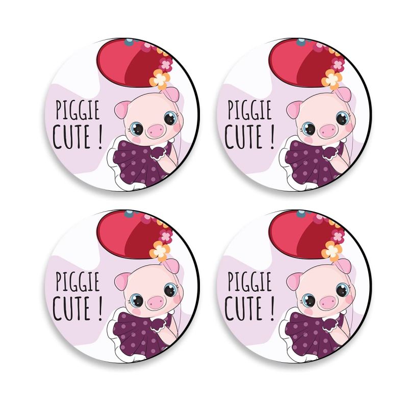 Cute Piggie Text Design Printed Coaster For Home, Offices ETC