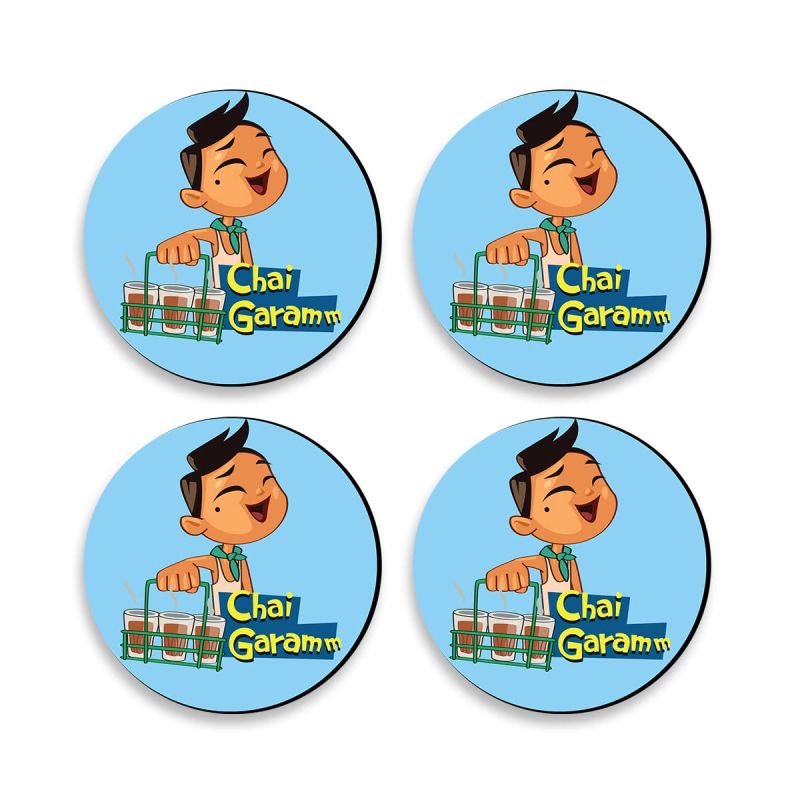 Chai Garam Text With Boy Design Printed Coaster For Home, Offices ETC