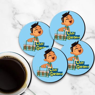 Chai Garam Text With Boy Design Printed Coaster For Home, Offices ETC