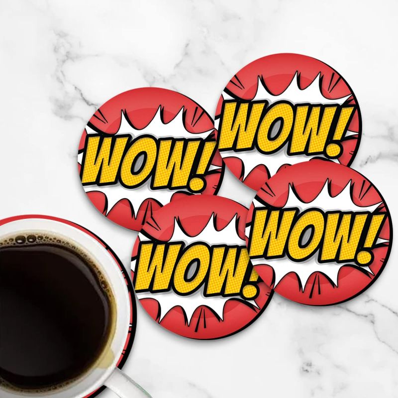 Comic Wow Text Design Printed Coaster For Home, Offices ETC