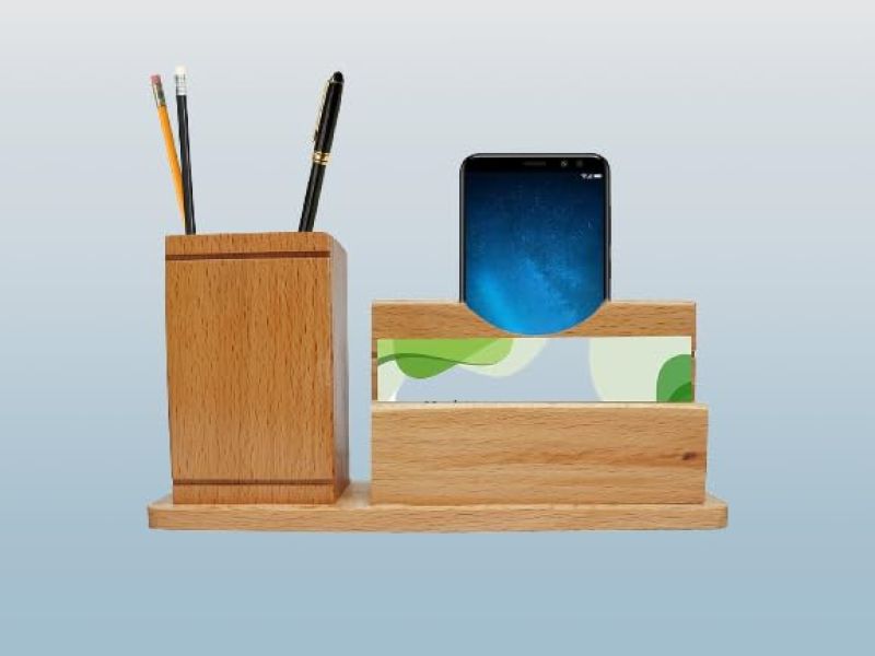 Multipurpose Wooden Pen, Mobile And Pencil Holder Stand For Office Desk & study table