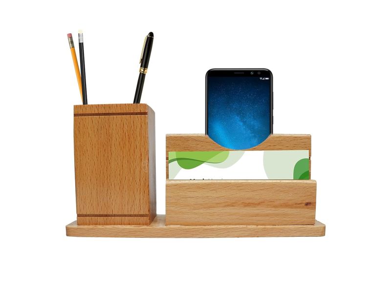 Multipurpose Wooden Pen, Mobile And Pencil Holder Stand For Office Desk & study table