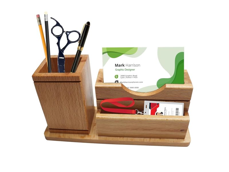 Multipurpose Wooden Pen, Mobile And Pencil Holder Stand For Office Desk & study table