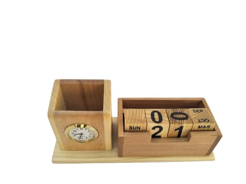 Pen Holder With Clock & Calendar Office Table Accessories For Office Desk & Study