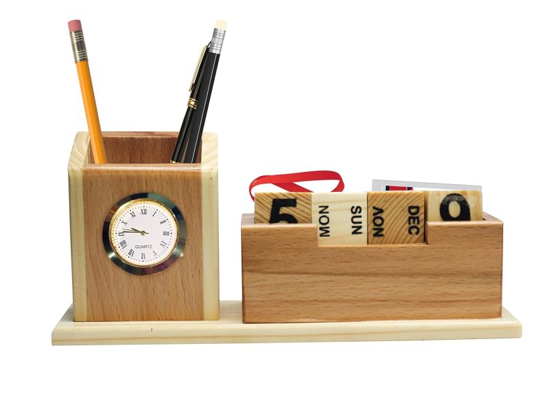 Pen Holder With Clock & Calendar Office Table Accessories For Office Desk & Study