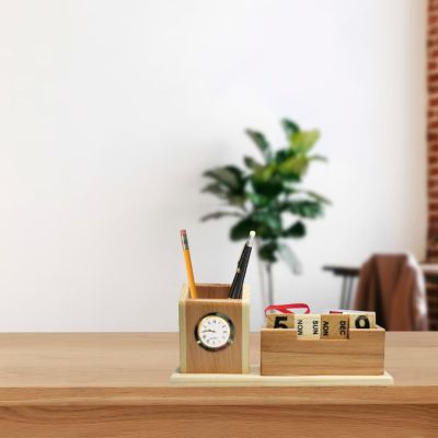 Pen Holder With Clock & Calendar Office Table Accessories For Office Desk & Study