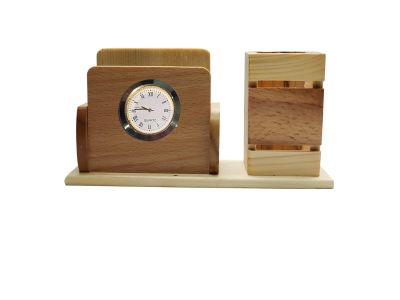 Pen holder Mobile Holder With Clock Multipurpose Wooden Desk Organizer