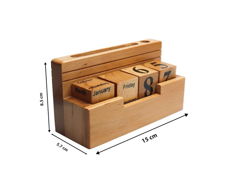 Multipurpose Wooden Pen Holder With Calender & Visiting Cards Holder For Home And Office