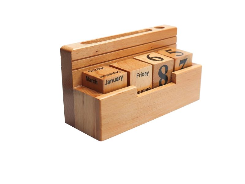 Multipurpose Wooden Pen Holder With Calender & Visiting Cards Holder For Home And Office