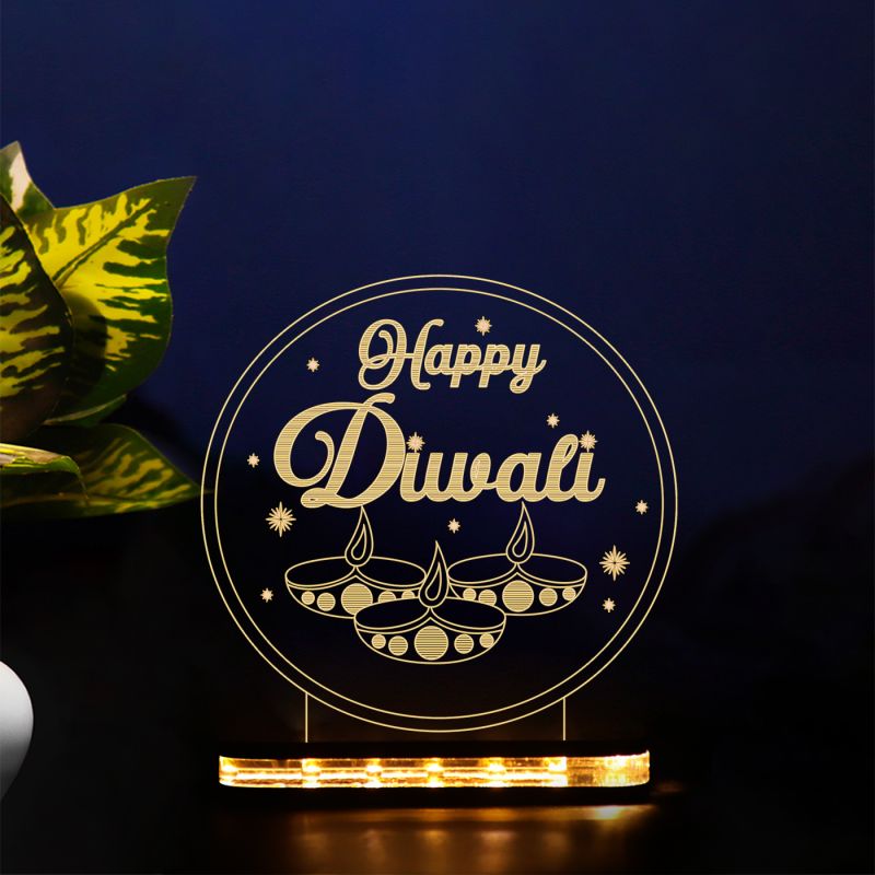 Happy Diwali Text Design Night Lamp