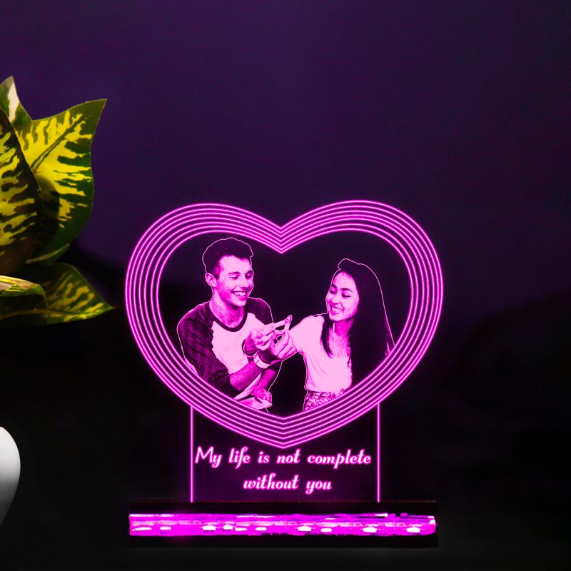 Couple Customized Heart With Photo Night Lamp