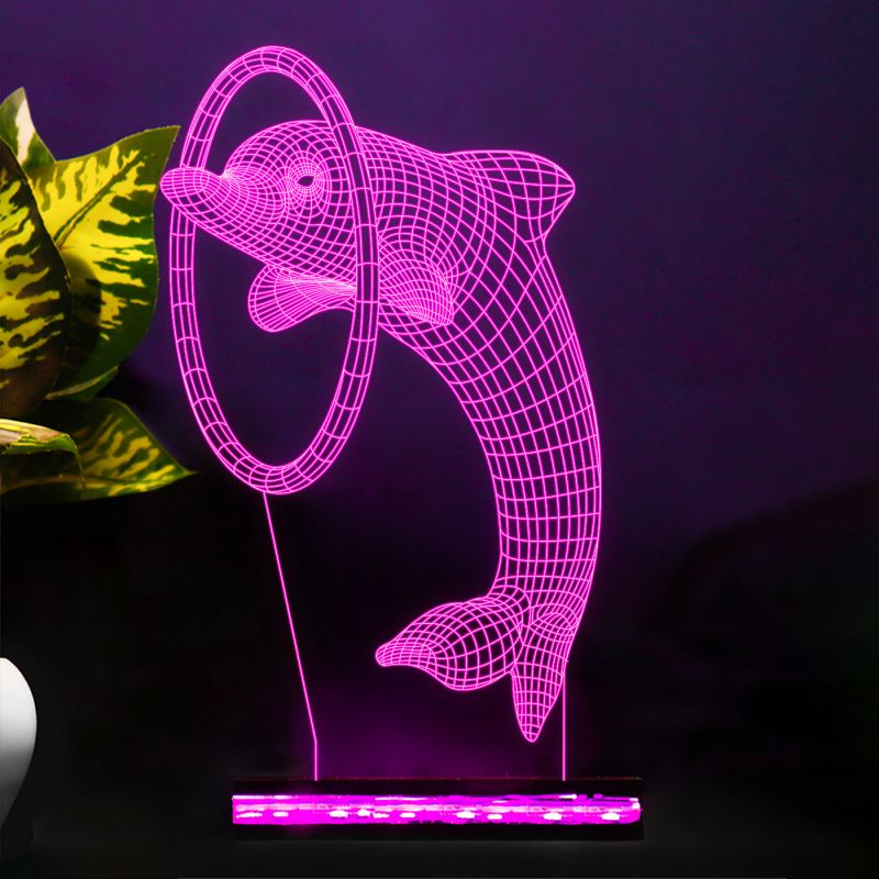 3D Illusion Playing Dolphin Design Night Lamp