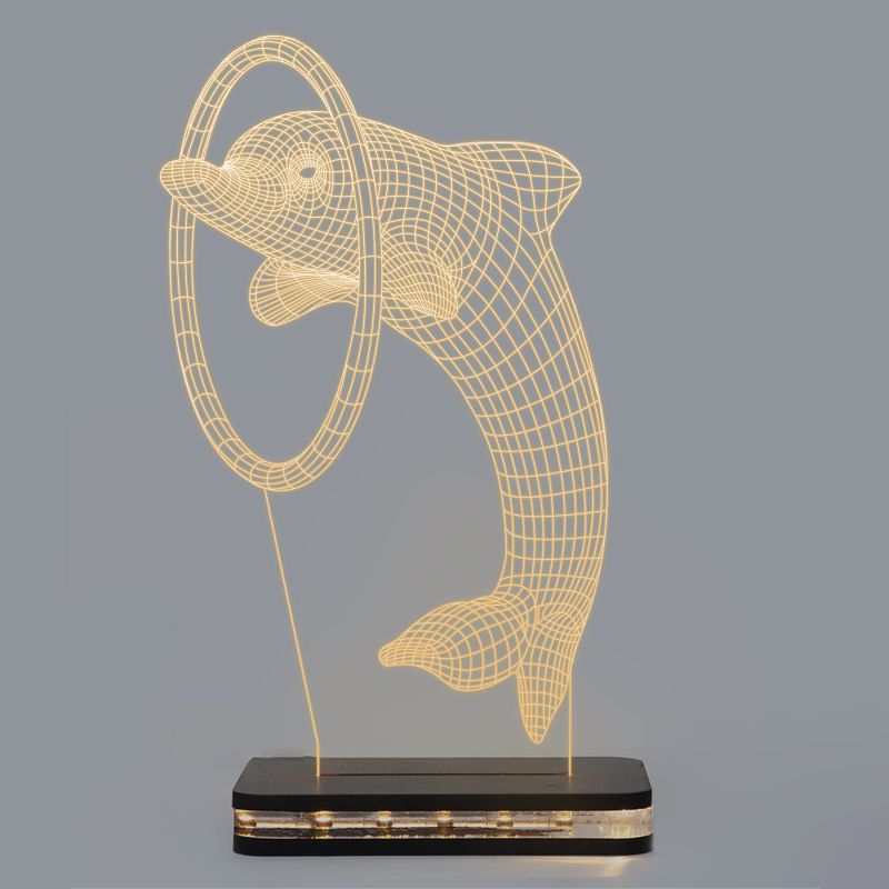 3D Illusion Playing Dolphin Design Night Lamp