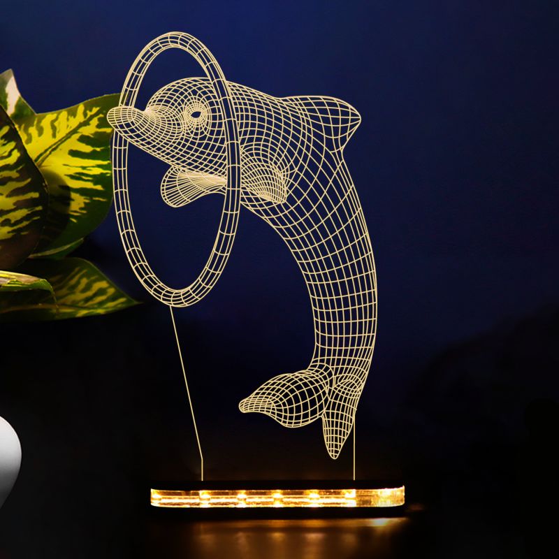 3D Illusion Playing Dolphin Design Night Lamp