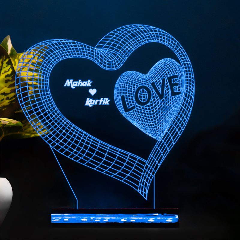 3D Heart Design With Customized Name Night Lamp