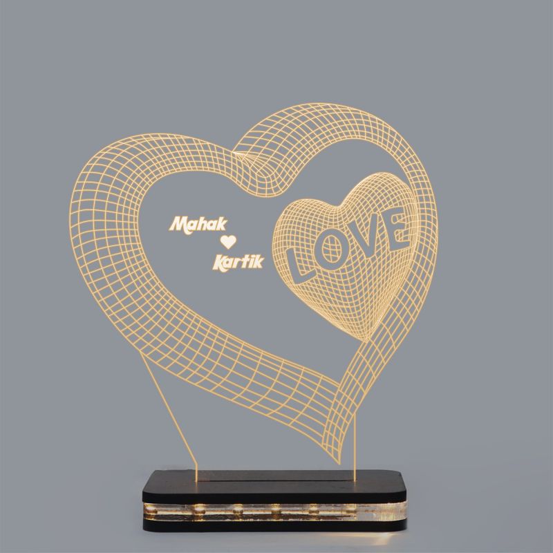 3D Heart Design With Customized Name Night Lamp