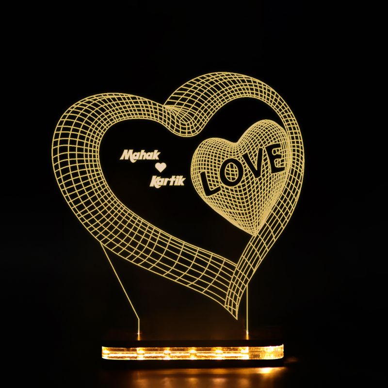 3D Heart Design With Customized Name Night Lamp