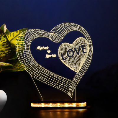 3D Heart Design With Customized Name Night Lamp