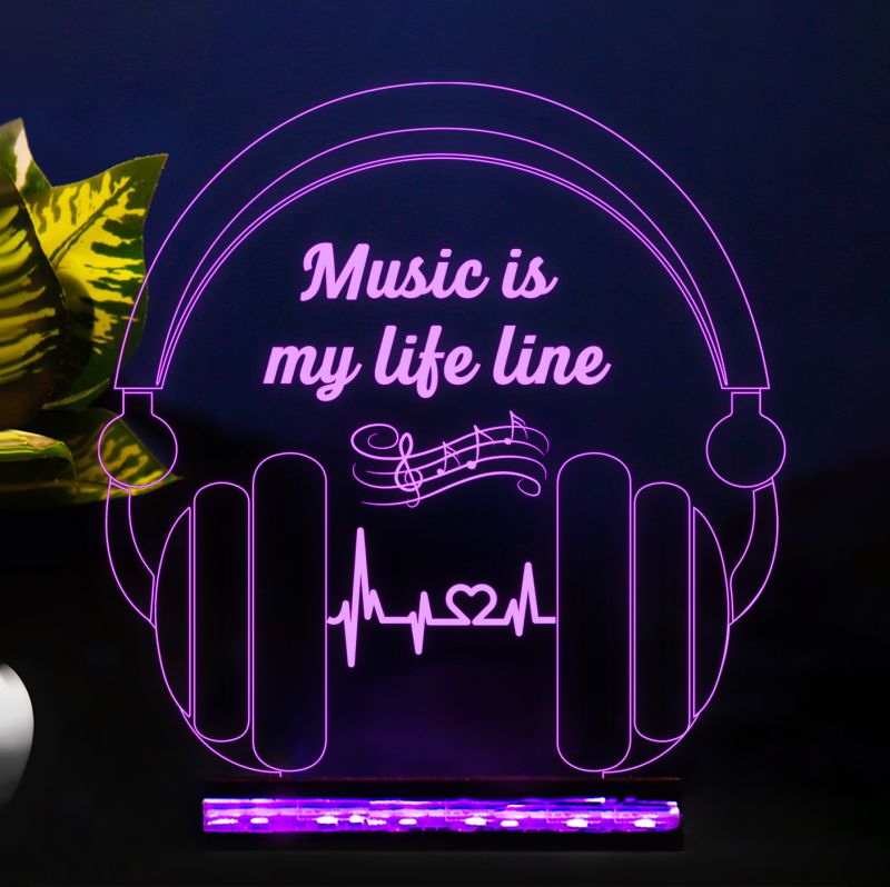 Music Is My Life Line Text With Headphone Design Night Lamp