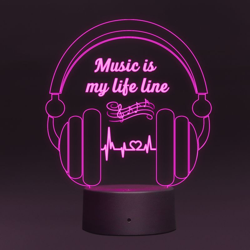 Music Is My Life Line Text With Headphone Design Night Lamp