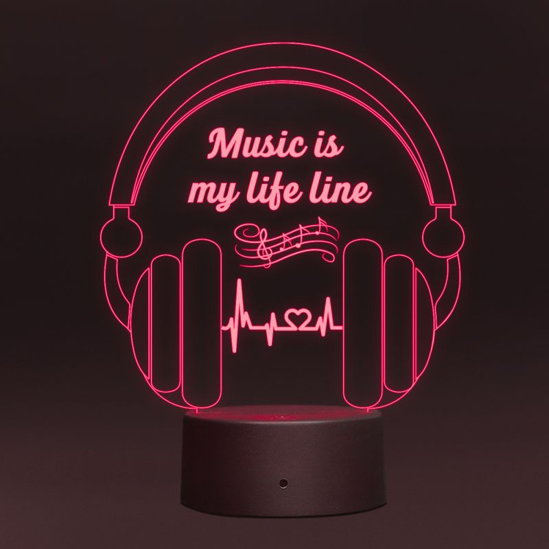 Music Is My Life Line Text With Headphone Design Night Lamp